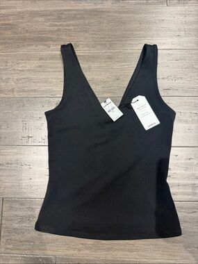 Express Black Deep V-Neck Ribbed Tank Top body contour
